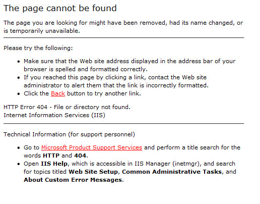 Screen Capture of a 404 error page