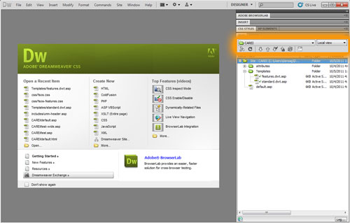 Screen Shot of Dreamweaver